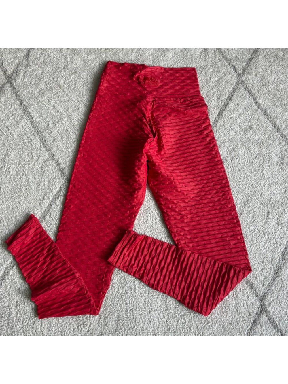 Booty by Brabants Red Textured Leggings OS Brazilian Scrunch Yoga Gym Athleisure